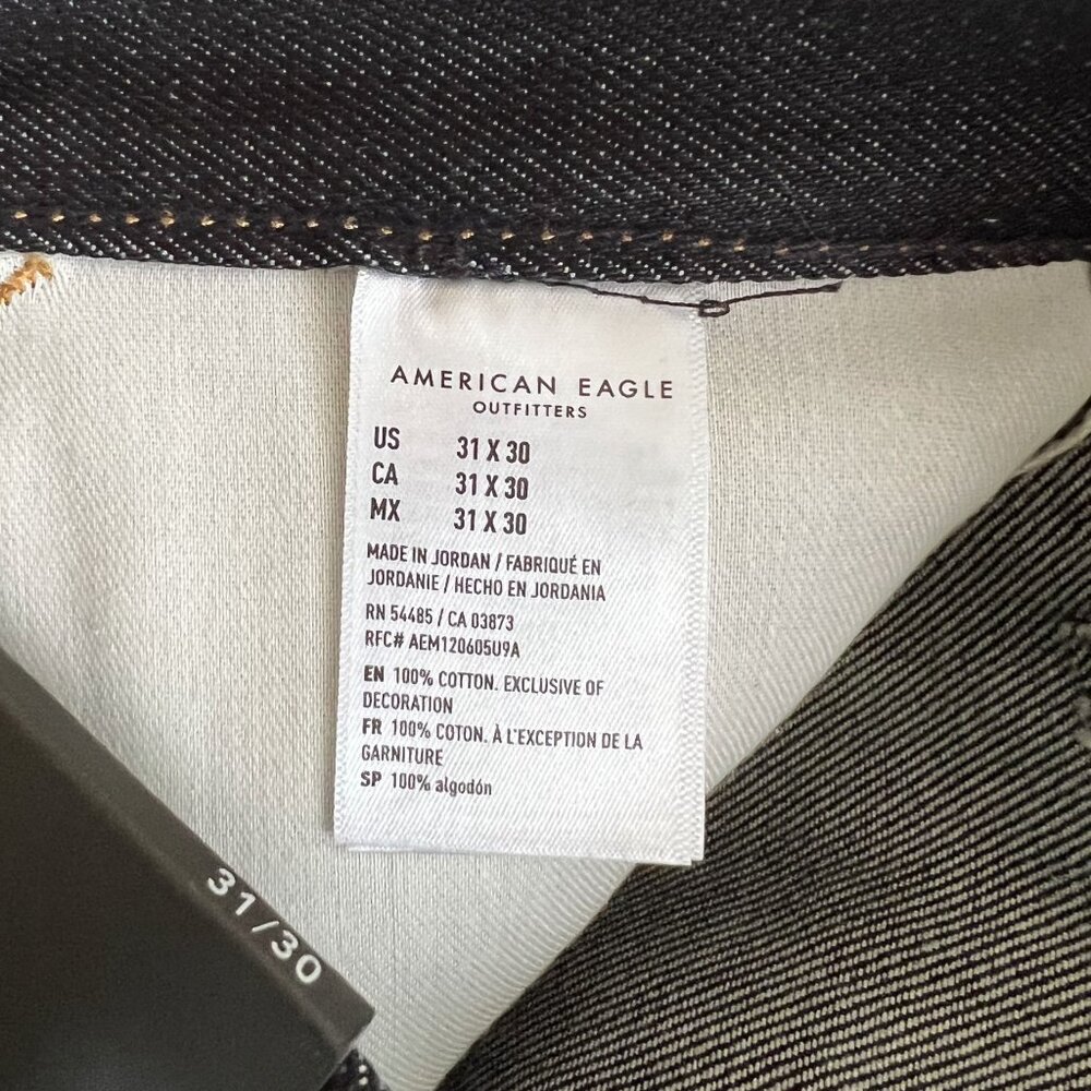 American Eagle AirFlex+ Slim Raw Hem Dark Wash Jeans 31x30 NWT - Picture 4 of 8